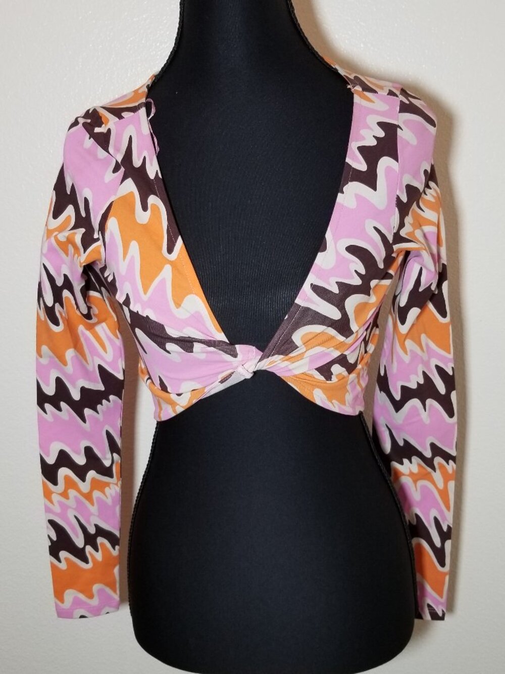 Monkl Womens XS Crop Long Sleeve Top Hippie Psychedelic 60's Retro Party NWT